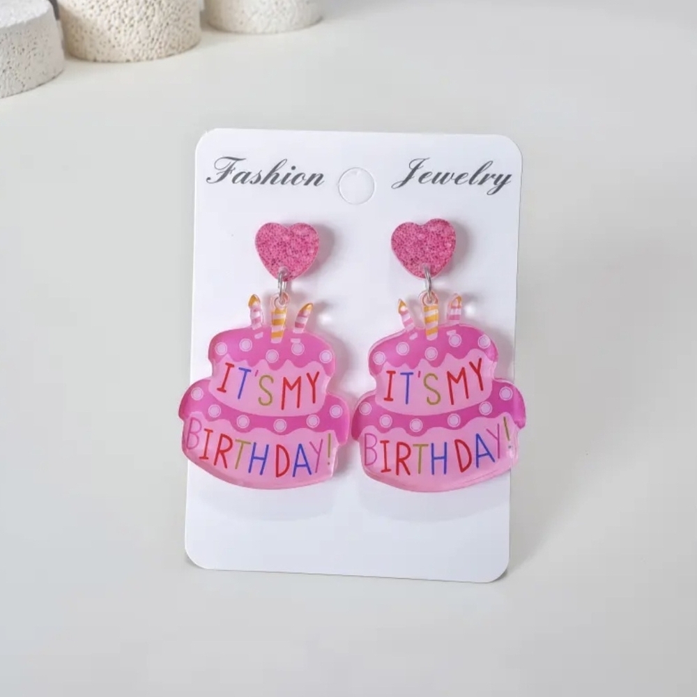 Charming Pink Birthday Cake Earrings